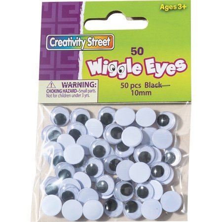 CREATIVITY STREET Wiggle Eyes, Round, 10mm, 50/PK, Black/White PK PAC344102